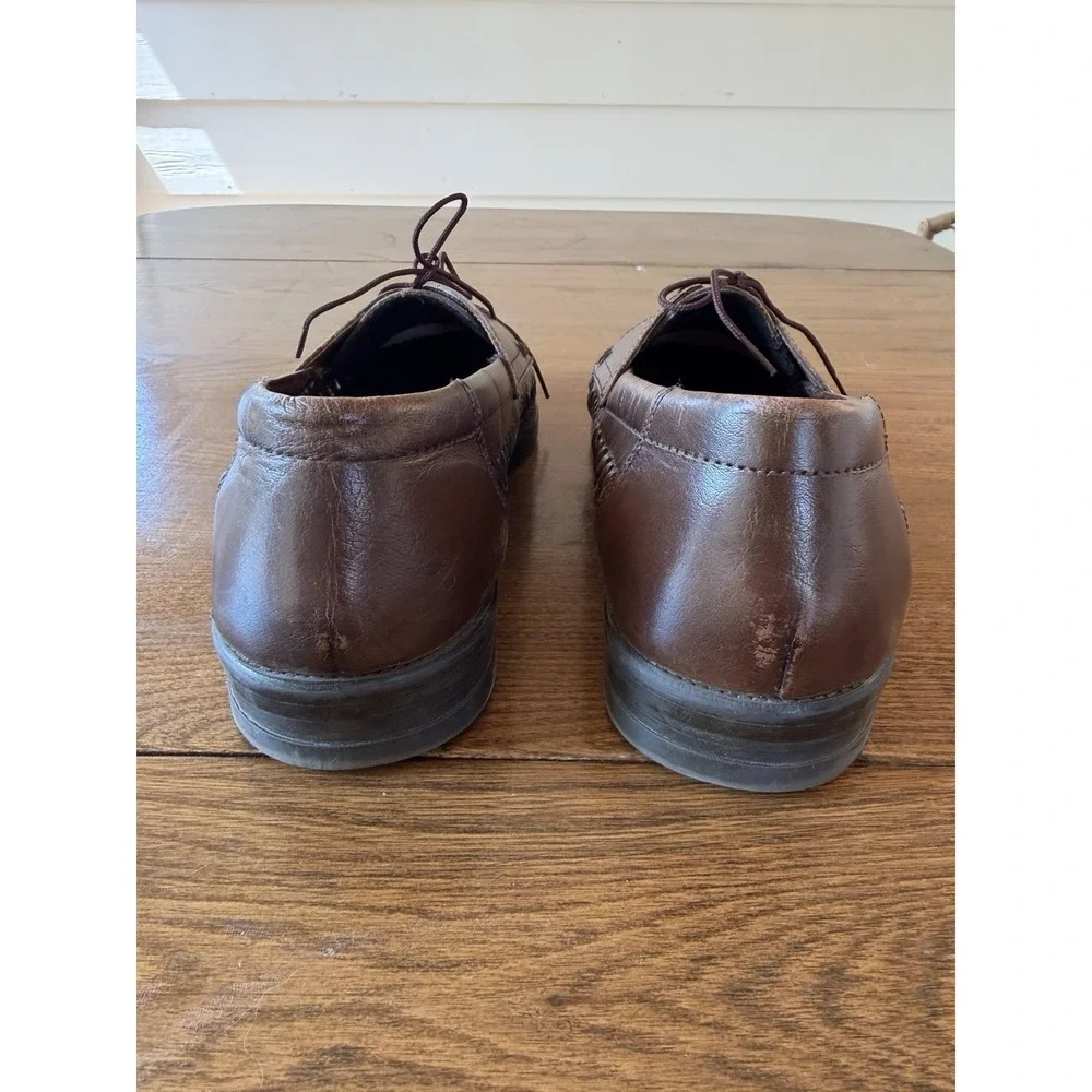 Vintage 90s St Johns Bay Woven Leather Oxford Huarache Shoes Mens 10 M Brown
